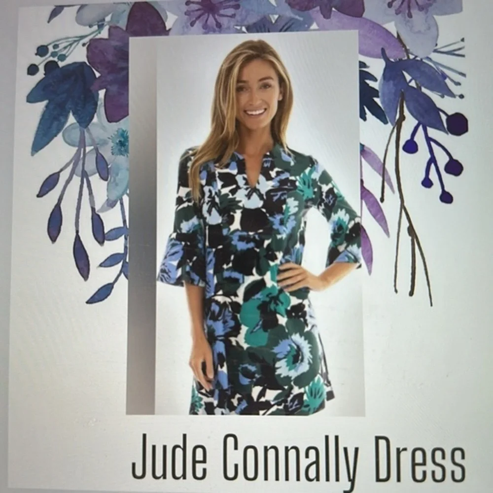 Jude Connally Teal, Navy & White Floral Mini Shift Dress
